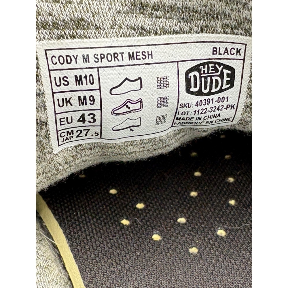 HEYDUDE Cody M Sport Mesh Black White Lace-Up Sneaker Mens 10 40391-001 - Picture 13 of 15